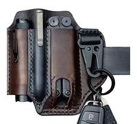 Multiherramienta EDC Funda de Cuero, Funda de cuero para Leatherman Multitool Funda EDC Organizador de bolsillo con soporte para llave para cinturón y linterna Funda Multitool Bolsa, Marrón Oscuro