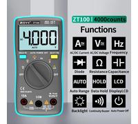 Multímetro Digital ZOYI ZT100, 4000 Lecturas, Medidor de Voltaje CA/CC, Corriente, Capacitancia, Hz, Diodos, Ohmios, Amperímetro, Voltímetro con Retroiluminación ZT98