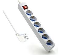 Multipresa a 6 Postes, Ciabatta Elettrica con 6 Prese Italiane 10A e Schuko (alemanas) - Plug Italian 10A - Potenza 250V/2500W - Cavo da 1 Metro e Mezzo, Prese Angolate a 45°.