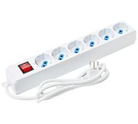 Multipresa a 6 Posti, Ciabatta Elettrica con 6 Prese Italiane 10A e Schuko (Tedesche) - Spina Italiana 10A - Potenza 250V/2500W - Cavo da 1 Metro e Mezzo, Prese Angolate a 45°
