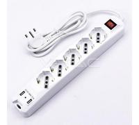 MULTISOCKET 5 ENCHUFES 10/16A BIPASS/SCHUKO 2 USB CON INTERRUPTOR DE LUZ BLANCA