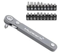 MULWARK - Mini llave de trinquete de 1/4 ultra de perfil bajo con alto par - Herramienta EDC de ángulo recto con mini mango reversible de 90 grados y múltiples puntas hexagonales