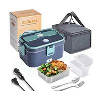 mumisuto 3 en 1 Fiambrera Eléctrica 12V/24/220V, 1,8L 60W Fiambreras Comida Trabajo de Acero Inoxidable, Loncheras de Trabajo con Bolsas de Aislamiento y Cubiertos, para Coche Camión