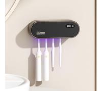 mumisuto Porta Cepillo de Dientes con Esterilizador UV, Dispensador Pasta de Dientescon Función de Secado y Temporizador, Soporte Cepillo de Dientes con 4 Ranuras, USB Recargable 1800mAh (Negro)