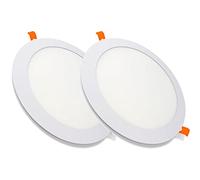 MUNDDY PACK DE 2 Downlight LED Panel Empotrable Redondo, iluminacion 9W, 3000k Blanco Cálido, marco blanco, driver incluido .Envio Urgente desde Madrid