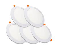 MUNDDY® - PACK DE 5 Downlight LED Panel Empotrable Redondo, iluminacion 9W, 3000k Blanco Cálido, marco blanco Driver incluido. Envio desde Madrid