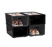 Mundo Home Cajas para Zapatos Transparentes Apilables - Organizador Zapatos Armario Apilable - Cajas Almacenaje Zapatos Plegable - Zapateras para Guardar Zapatos (Wengué, Pack de 4)