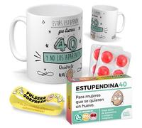 mundohuevo Kit regalo personalizado | Taza Ya tienes 40 y no los aparentas + Caramelos divertidos + Pulsera sorpresa | Regalo divertido, original y único para 40 cumpleaños.