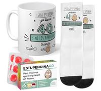 mundohuevo Super Regalo Regalo para 40 mujer | Taza de Cerámica + Calcetín 40 mujer + Caramelos |Estas estupenda ya tienen 40 | Detalle Original Día de la madre, amigas, cumpleaños