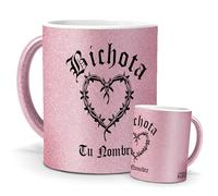 mundohuevo Taza personalizada | Regalo Bichota Karol G | Edición Purpurina Rosa | Mensaje para Fans | Pon el nombre o texto que quieras | Cerámica Glam Rosa | Tazas para Leche, Café, Té ... | 350 ML