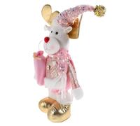 Muñeca Decorativa Navideña Extensible Rosa con Luz y Música para Hogar | Poliéster y Metal, Altura Ajustable, Tacto Suave, Pilas Aa No Incluidas
