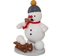 Muñeco de nieve de madera para ambientar con trineo, altura 13 cm, nuevo