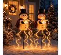 Muñeco de nieve Fuente mágica solar LED Navidad jardín estaca | PVC resistente a la intemperie, no necesita cableado, diseño festivo de muñeco de nieve con brillo cálido en cascada para