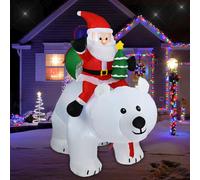 Muñeco inflable de Papá Noel con un oso polar y un árbol de Navidad, con iluminación LED integrada. Decoración navideña inflable para jardín, fiestas navideñas