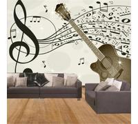 Mural 3D de guitarra retro y notas musicales papel pintado para salón pared de fondo y dormitorio; tapices artísticos decorativos