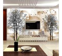 Mural de árboles en blanca y negro con pájaros en vuelo papel pintado 3D para salón pared de fondo y dormitorio; tapices artísticos decorativos