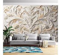 Mural De Pared Con Relieve De Damasco, Papel Tapiz En Relieve 3D, 400 Cm (Ancho) X 280 Cm (Alto), Arte Moderno, Adhesivos De Pared Para Dormitorio Y Sala De Estar, No Tejido, No Autoadhesivo, Damasc