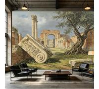 Mural de pared de tamaño personalizado, ruinas romanas antiguas, columna iónica, árbol torcido, pintura de acuarela, tela de pared autoadhesiva, papel tapiz extraíble para decoración de pared para