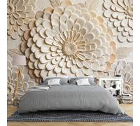 Mural De Pared Floral En Relieve De Madera 3D De 350 × 280 Cm. Mural Panorámico De Papel Tapiz Botánico No Tejido De Lujo Estilo Boho Mandala Floral Decoración De Pared Para Dormitorio Sofá Fon
