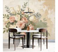 Mural De Pared Floral Vintage De Tulipanes Y Rosas Para Dormitorio Estilo Pintura Al Óleo 250 × 175 Cm Papel Tapiz Fotográfico De Ramo De Flores No Tejido Revestimiento De Pared Grande Para Decor