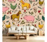 Mural de pared no tejido de granja, 250 x 175 cm, papel pintado de alta calidad, diseño de animales de campo, cerdo, caballo, póster decorativo para habitación de niños, dormitorio, sala de estar