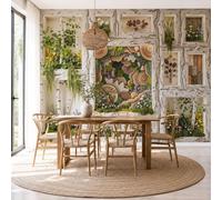 Mural De Pared Panorámico Tejido No Tejido Patchwork Geométrico Madera Abedul, Papel Pintado Fotomural De Beige Textura Vegetal Natural, 250X175Cm (Anxal), Moderno Mural De Pared Para Sala De Estar
