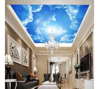 Mural de techo autoadhesivo en 3D con cielo azul, nubes blancas y sol, ideal para la decoración del techo de la sala de estar y el dormitorio