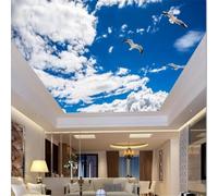 Mural de techo autoadhesivo en 3D con paisaje de cielo azul, nubes blancas y gaviotas, ideal para la decoración del techo de la sala de estar y el dormitorio