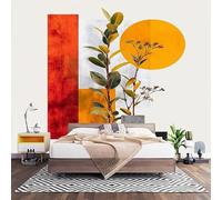 Mural Decorativo para Pared de TNT XXL 400x280 cm, GeometríA Vegetal Abstracta Papel Pintado Decoración Interior, Blanco Revestimiento de Pared Fotomural para Oficina, Pasillo y Comedor 200x140 cm