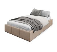 Muralo Cama Tapizada con Canapé 120x200 cm - Beige | Somier de láminas y canapé abatible, cabecero acolchado tapizado en terciopelo resistente, se entrega sin colchón