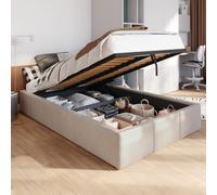 Muralo Cama Tapizada con Canapé 120x200 cm - Crema | Somier de láminas y canapé abatible, cabecero acolchado tapizado en terciopelo resistente, se entrega sin colchón