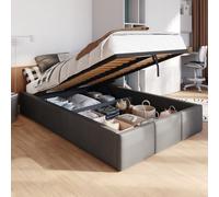Muralo Cama Tapizada con Canapé 120x200 cm - Grafito | Somier de láminas y canapé abatible, cabecero acolchado tapizado en terciopelo resistente, se entrega sin colchón
