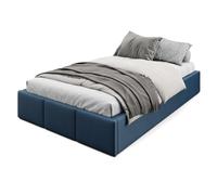 Muralo Cama Tapizada con Canapé 120x200 cm - Gris Oscuro | Somier de láminas y canapé abatible, cabecero acolchado tapizado en terciopelo resistente, se entrega sin colchón