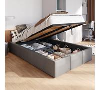 Muralo Cama Tapizada con Canapé 120x200 cm - Gris | Somier de láminas y canapé abatible, cabecero acolchado tapizado en terciopelo resistente, se entrega sin colchón