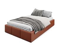 Muralo Cama Tapizada con Canapé 120x200 cm - Marrón óxido | Somier de láminas y canapé abatible, cabecero acolchado tapizado en terciopelo resistente, se entrega sin colchón