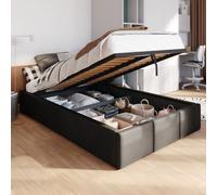 Muralo Cama Tapizada con Canapé 120x200 cm - Negro | Somier de láminas y canapé abatible, cabecero acolchado tapizado en terciopelo resistente, se entrega sin colchón