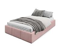 Muralo Cama Tapizada con Canapé 120x200 cm - Rosa | Somier de láminas y canapé abatible, cabecero acolchado tapizado en terciopelo resistente, se entrega sin colchón