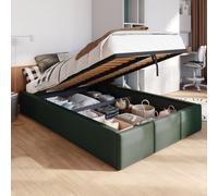 Muralo Cama Tapizada con Canapé 120x200 cm - Verde Botella | Somier de láminas y canapé abatible, cabecero acolchado tapizado en terciopelo resistente, se entrega sin colchón