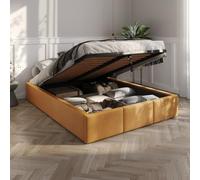 Muralo Cama Tapizada con Canapé 140x200 cm - Amarillo | Somier de láminas y canapé abatible, cabecero acolchado tapizado en terciopelo resistente, se entrega sin colchón