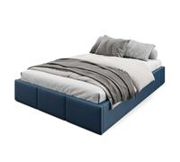 Muralo Cama Tapizada con Canapé 140x200 cm - Gris Oscuro | Somier de láminas y canapé abatible, cabecero acolchado tapizado en terciopelo resistente, se entrega sin colchón