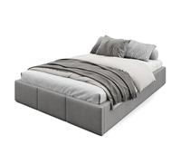 Muralo Cama Tapizada con Canapé 140x200 cm - Gris | Somier de láminas y canapé abatible, cabecero acolchado tapizado en terciopelo resistente, se entrega sin colchón