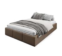 Muralo Cama Tapizada con Canapé 140x200 cm - Marrón | Somier de láminas y canapé abatible, cabecero acolchado tapizado en terciopelo resistente, se entrega sin colchón