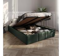 Muralo Cama Tapizada con Canapé 140x200 cm - Verde Botella | Somier de láminas y canapé abatible, cabecero acolchado tapizado en terciopelo resistente, se entrega sin colchón