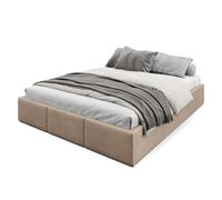 Muralo Cama Tapizada con Canapé 160x200 cm - Beige | Somier de láminas y canapé abatible, cabecero acolchado tapizado en terciopelo resistente, se entrega sin colchón