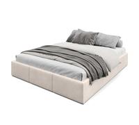 Muralo Cama Tapizada con Canapé 160x200 cm - Crema | Somier de láminas y canapé abatible, cabecero acolchado tapizado en terciopelo resistente, se entrega sin colchón