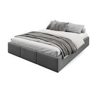 Muralo Cama Tapizada con Canapé 160x200 cm - Grafito | Somier de láminas y canapé abatible, cabecero acolchado tapizado en terciopelo resistente, se entrega sin colchón