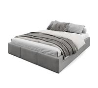 Muralo Cama Tapizada con Canapé 160x200 cm - Gris | Somier de láminas y canapé abatible, cabecero acolchado tapizado en terciopelo resistente, se entrega sin colchón