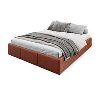 Muralo Cama Tapizada con Canapé 160x200 cm - Marrón óxido | Somier de láminas y canapé abatible, cabecero acolchado tapizado en terciopelo resistente, se entrega sin colchón