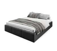 Muralo Cama Tapizada con Canapé 160x200 cm - Negro | Somier de láminas y canapé abatible, cabecero acolchado tapizado en terciopelo resistente, se entrega sin colchón