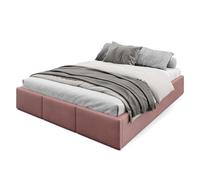 Muralo Cama Tapizada con Canapé 160x200 cm - Rosa Palo | Somier de láminas y canapé abatible, cabecero acolchado tapizado en terciopelo resistente, se entrega sin colchón